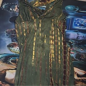 SHEIN Green and Brown Dress